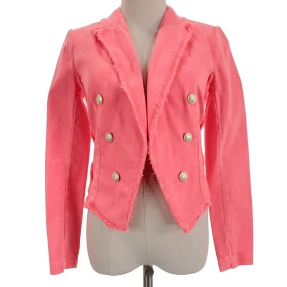 L'AGENCE Wayne Cropped Fray Jacket Size XS in Neon Coral Pink NWT - Picture 7 of 12